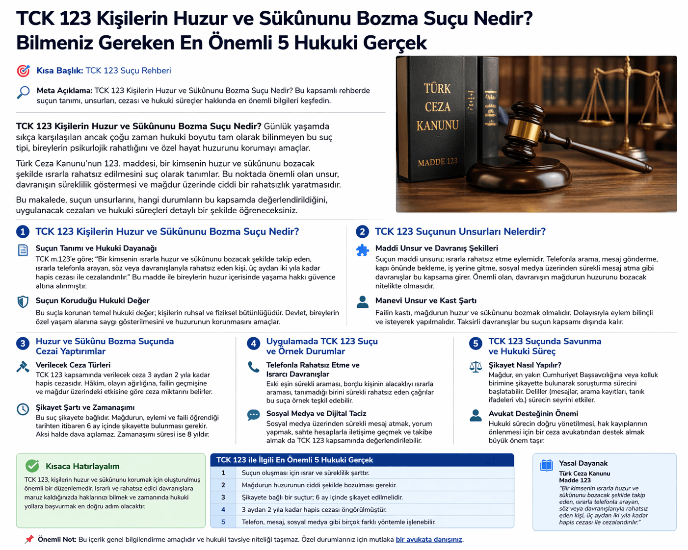 TCK 123 Kişilerin Huzur ve Sükûnunu Bozma Suçu Nedir? 2 Sükûnunu Bozma Suçu